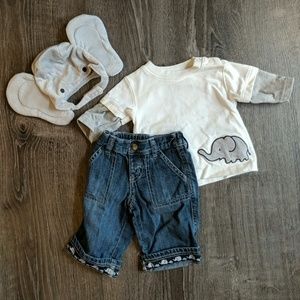 Gymboree Boy Elephant Shirt, Jeans and Hat 0-3